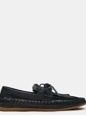 Steve Madden Black Leather Tassel Moccasin Loafer